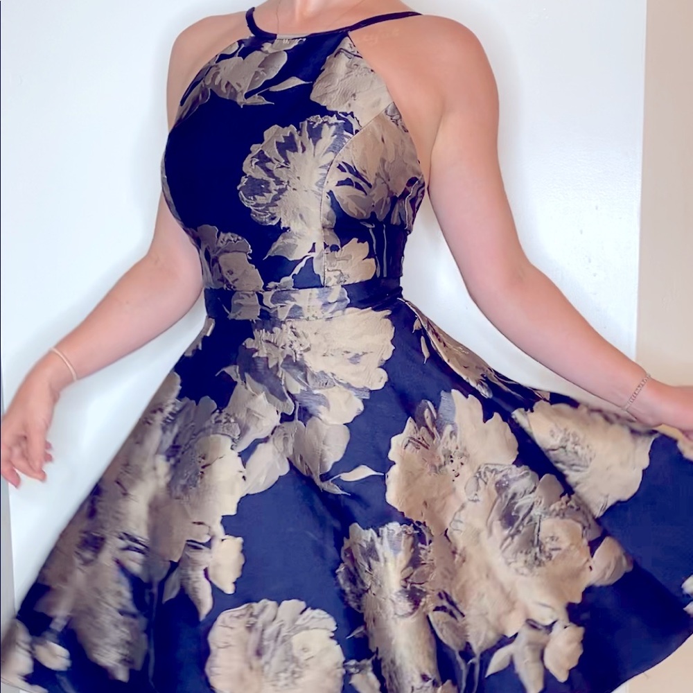 Elegant Navy Gold Cocktail Dress